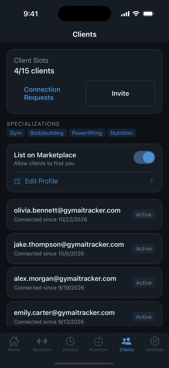Trainer client list
