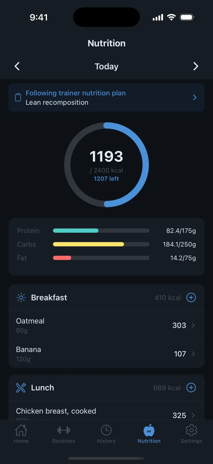Nutrition day with calories and macros